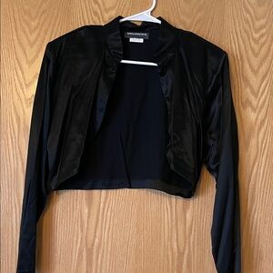 Maurices Black Satin Long Sleeve Cropped Dress Jacket